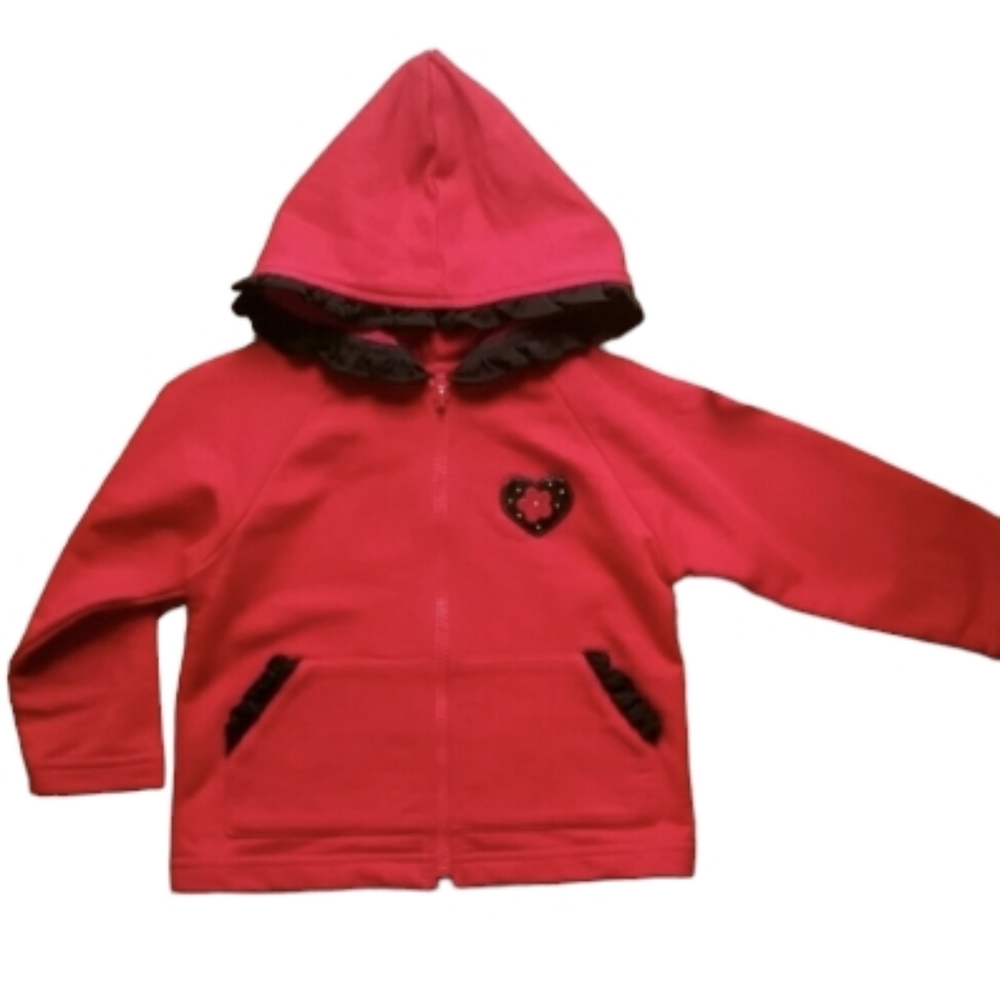 Copper Key Girls Red and Black Heart Ruffle Zip Jacket Size 3T